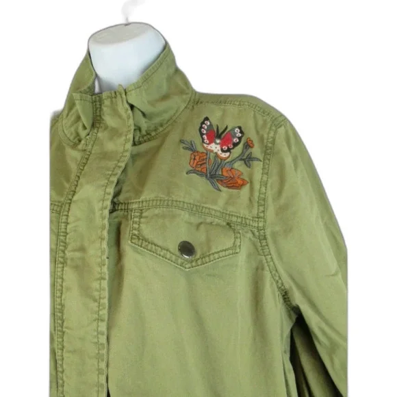 Sun Shadow Jacket Womens Medium Army Green Embroidered Bird Floral Boho L - Picture 3 of 10